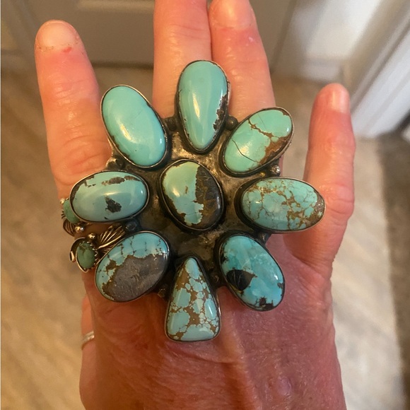 Native American Jewelry - Native American Statement Turquoise Cluster Ring - Blue Turquoise Stones